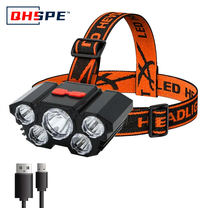 Headlamp Waterproof Rechargeable - Lampe frontale rechargeable à 5 LED,